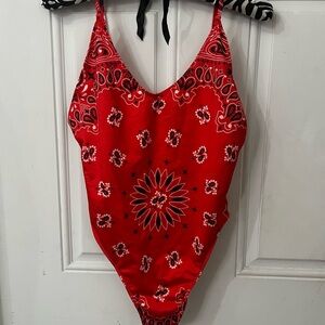 Forever 21 red bandanna print bodysuit rave wear